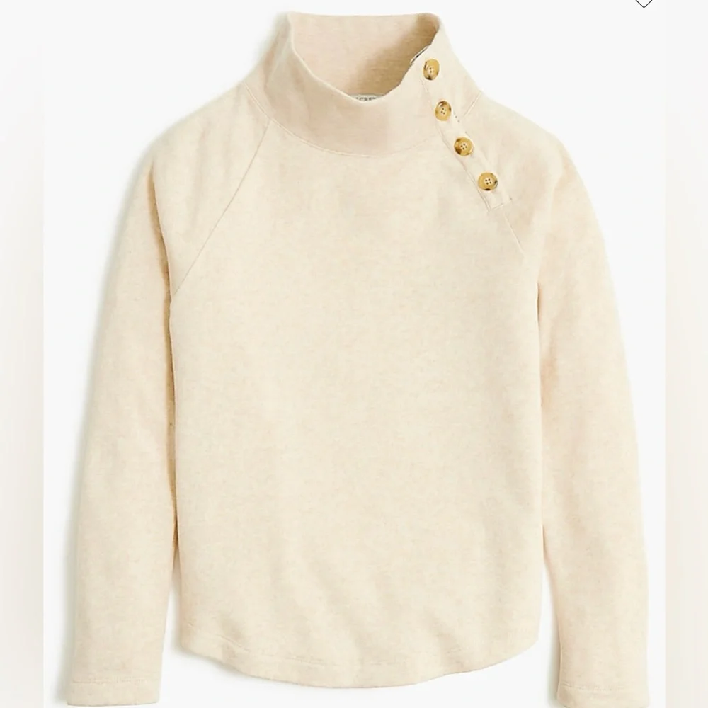 NWT NEW J J. CREW Pullover Sweatshirt Cream Long Sleeve Button Collar Cotton M